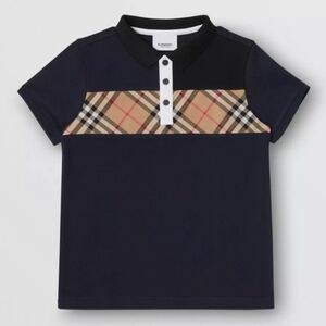 Burberry Navy Polo with Signature Check Panel